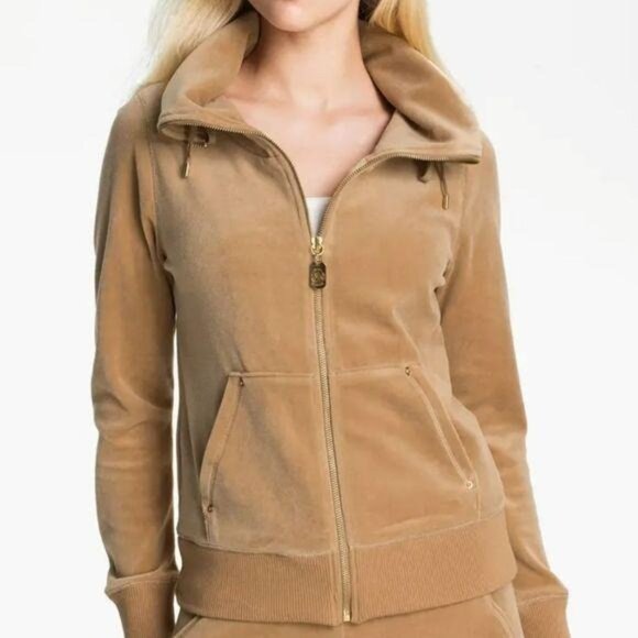 Michael Kors Camel Velour Full Zip Tracksuit Jacket Luxe Loungewear medium - Picture 2 of 10